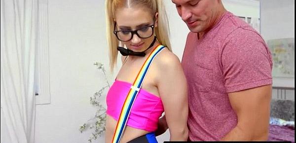  Nerdy blonde teen babe Sierra Nicole pounded by huge dick